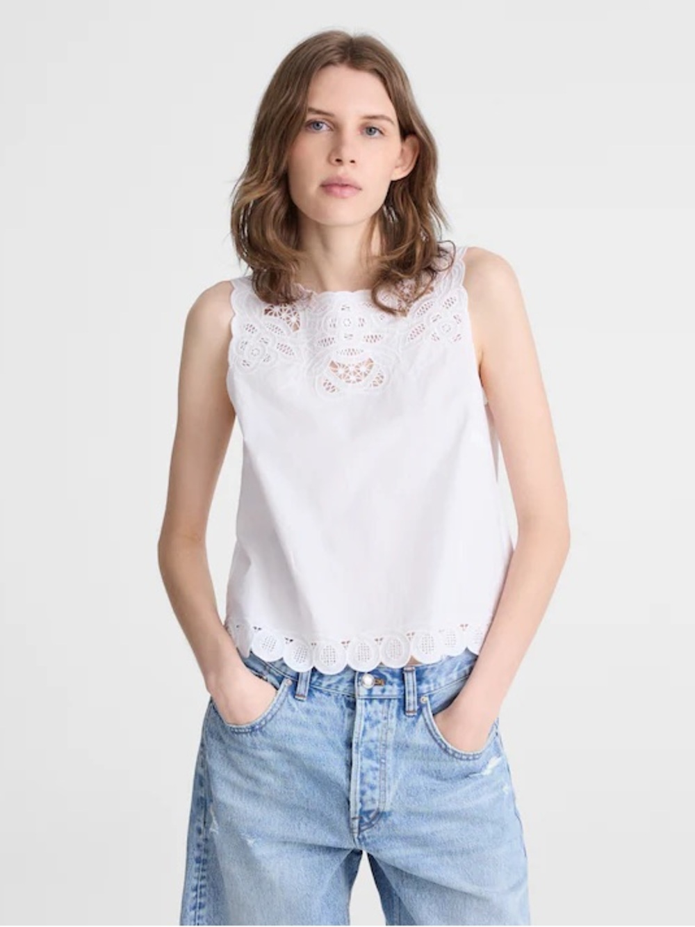 NWT Madewell Embroidered Shell Top Poplin White Medium NZ526